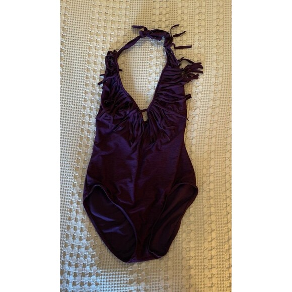 Mossimo Women's Swimsuit Fringe Neckline Halter Size Large One Piece Purple - Picture 3 of 8